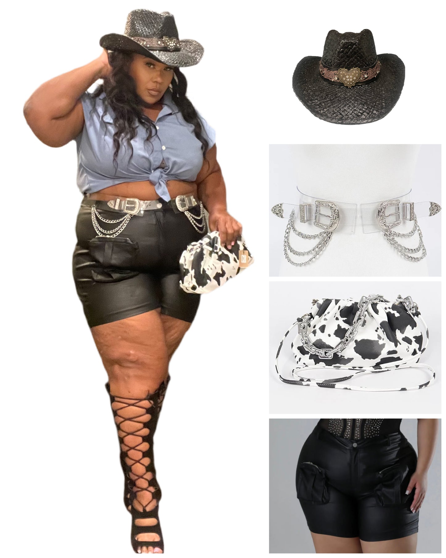 PLUS STRETCHY FAUX LEATHER BIG POCKET SHORTS-