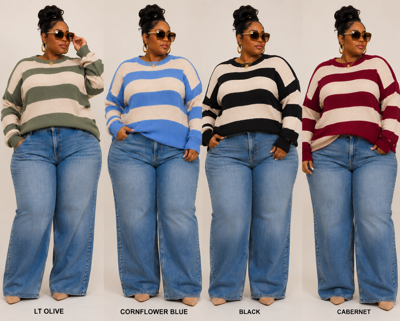 PLUS SIZE "SOFT STATEMENT STRIPED SWEATER"