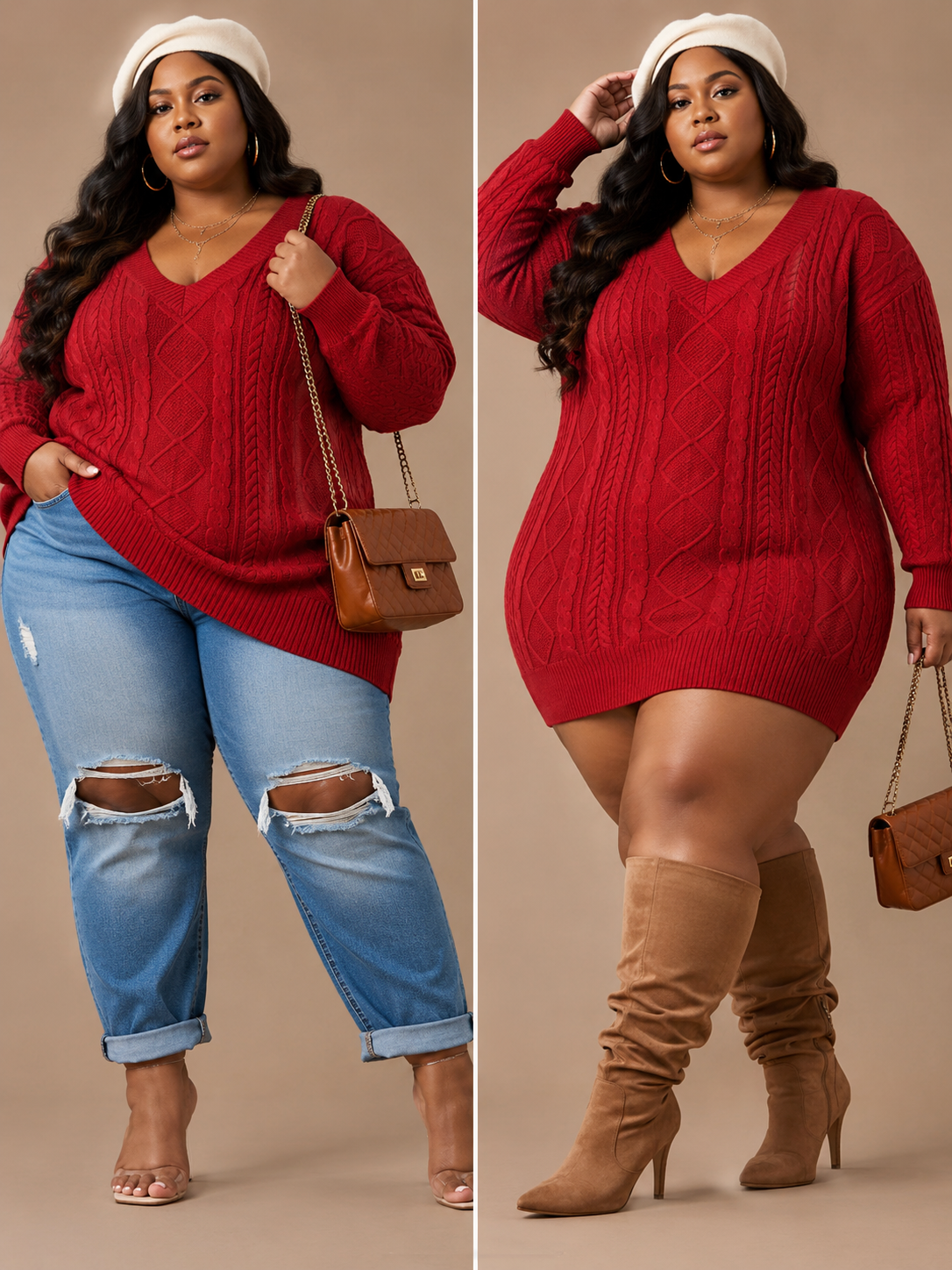 "$13 SPECIAL" " PLUS SIZE "2-WAY KNIT" SWEATER OR DRESS-RED (wiil ship 8/10)