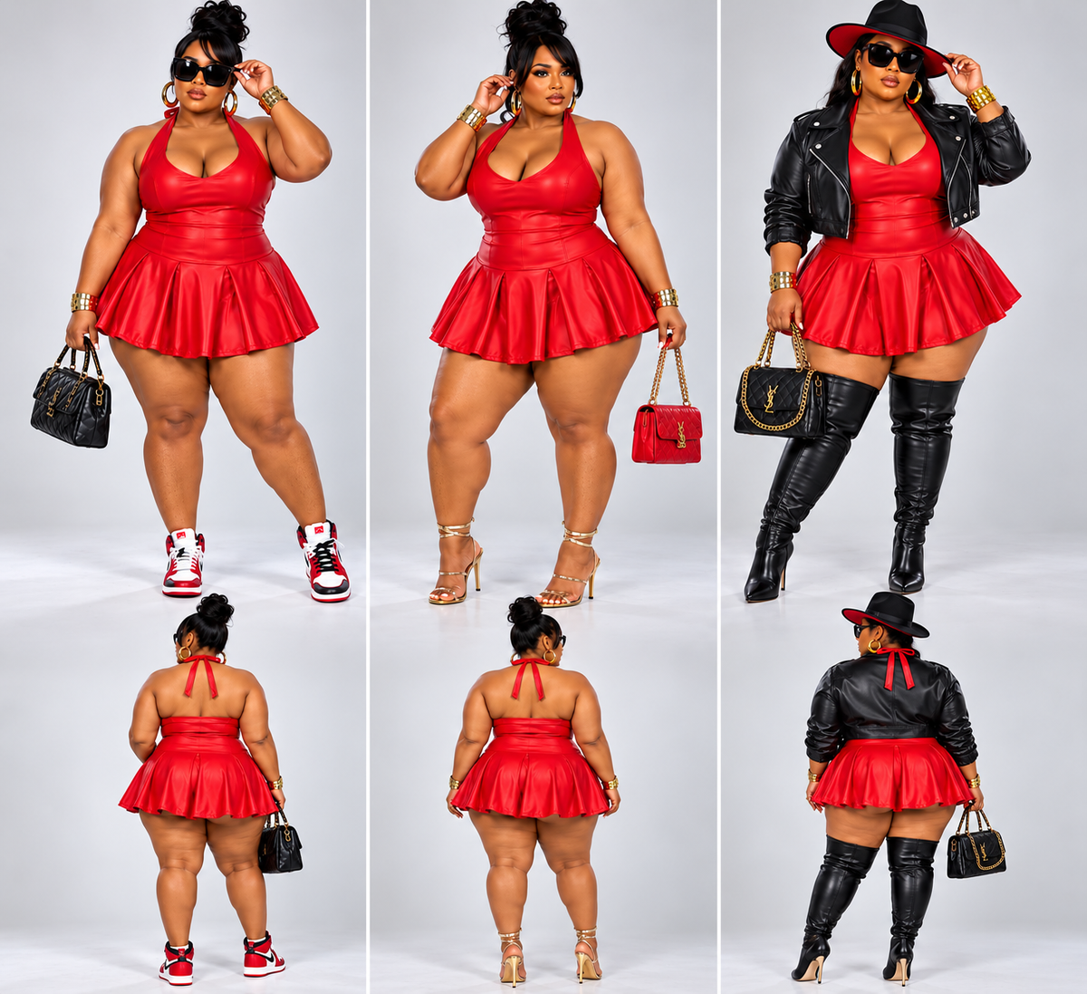 PLUS SIZE "MADE YOU LOOK" RED FAUX LEATHER MINI DRESS-02