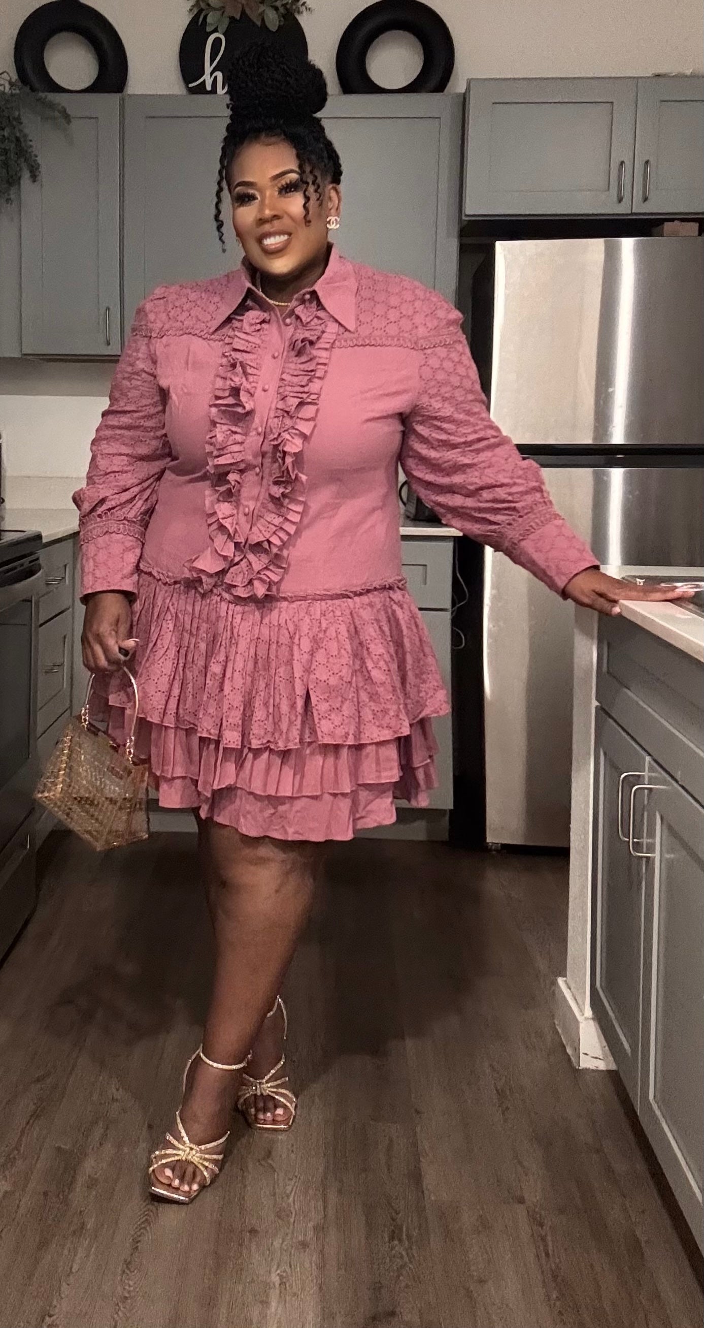 PRETTY GIRLS WALK IT THIS BUTTON UP LAYERED RUFFLE DRESS