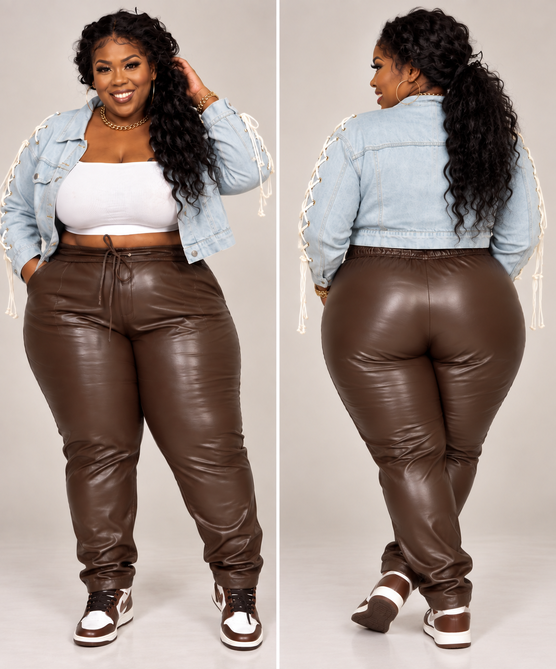 PLUS SIZE FAUX LEATHER JOGGERS-CHOCOLATE BROWN