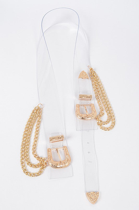 * Transparent Multi Metal Buckle Plus Size Chain Belt-GOLD