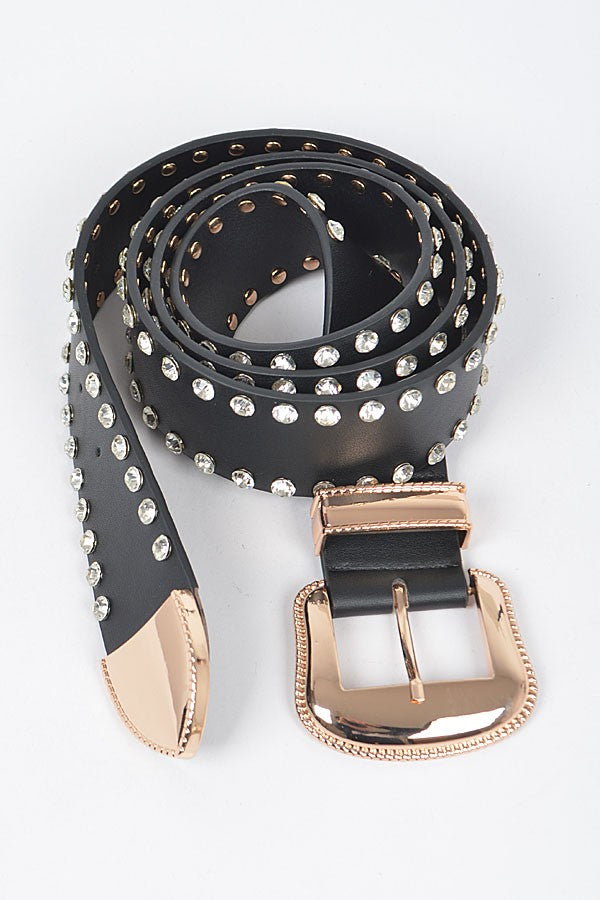 Rhinestone Trimmed Multi Metal Plus Size Belt-BLACK/GOLD