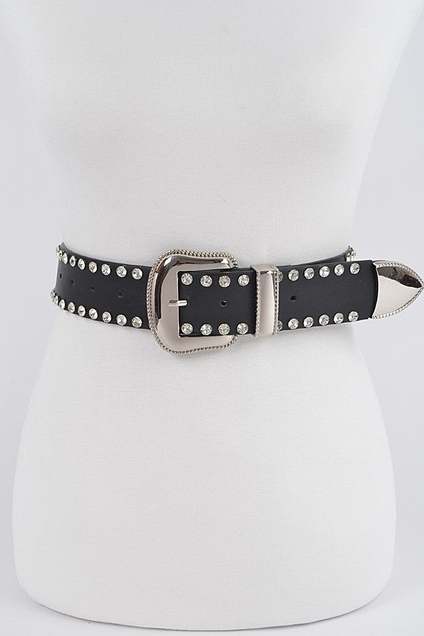 Rhinestone Trimmed Multi Metal Plus Size Belt-BLACK/SILVER