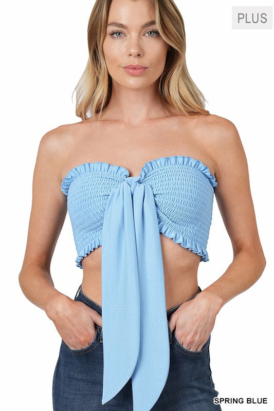 PLUS SIZE PLUS SMOCKED TIE FRONT TUBE TOP-Misc.