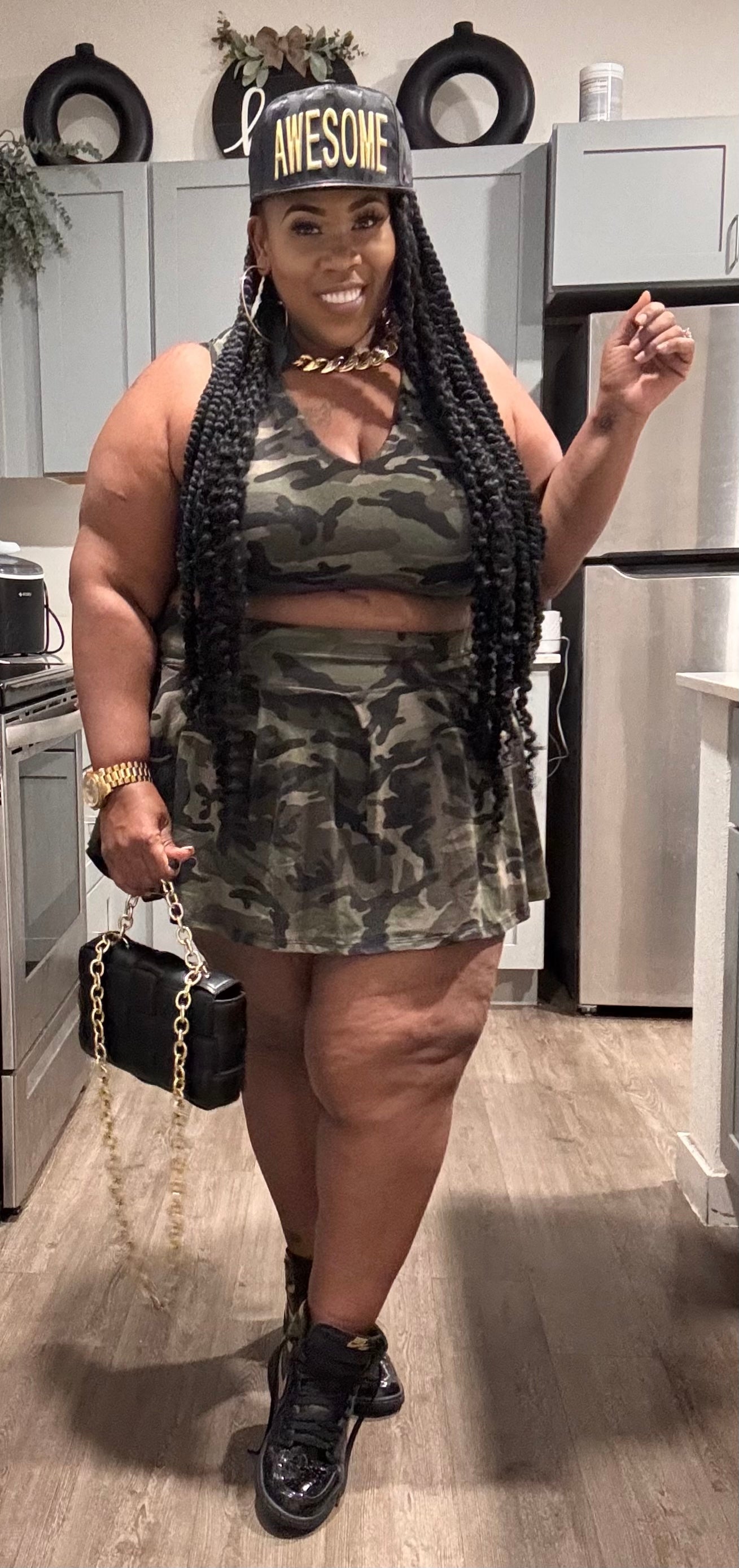 PLUS SIZE CAMOFLAGUE 2-PIECE PLEATED SKIRT SET W/BUILT IN PANTIE