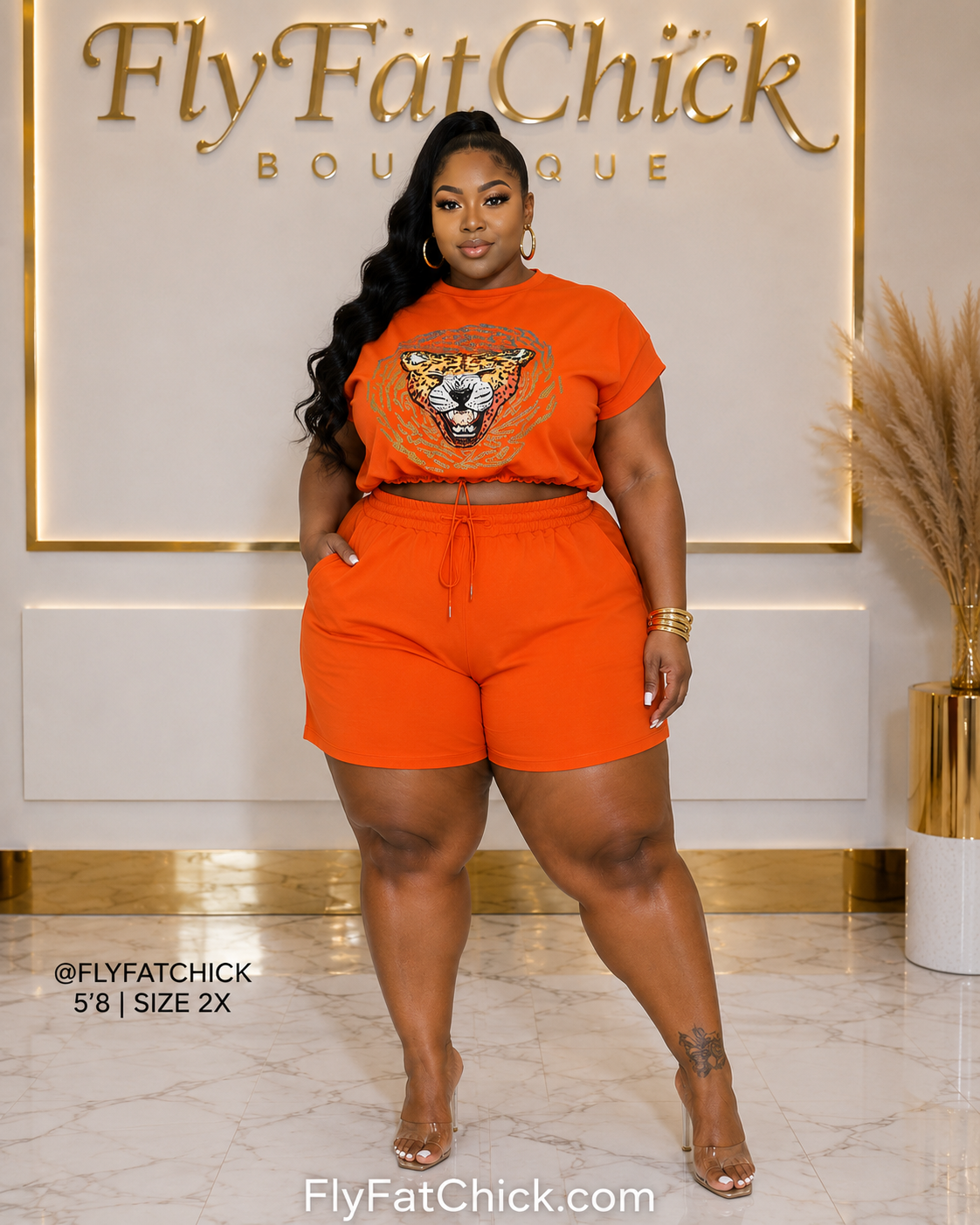 PLUS SIZE "FEARLESS FELINE SET"-ORANGE-36