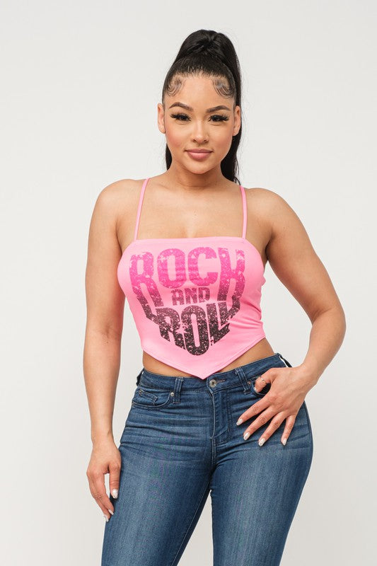 ROCK N ROLL Curve Hem Crop Top