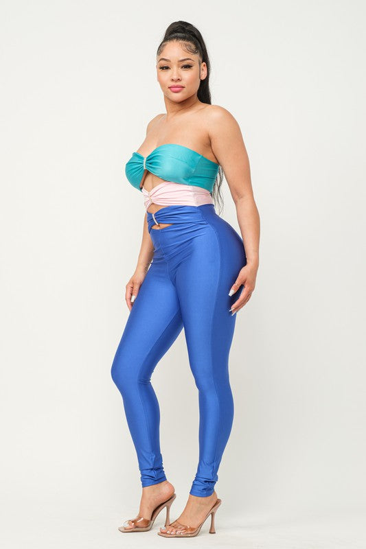 Color Block Front Cut Out Rings Detail Jumpsuit