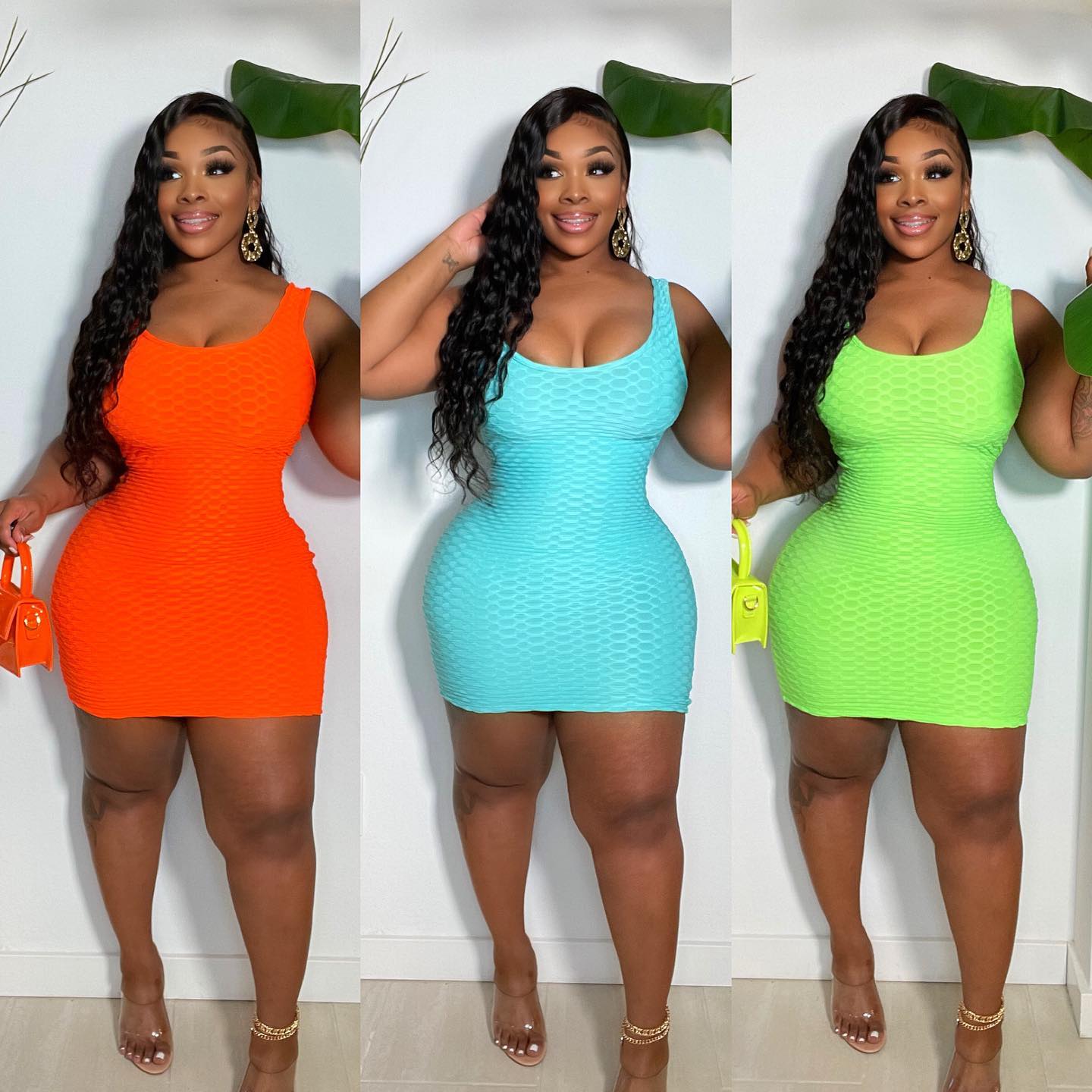 Honeycomb Jacquard Fabric Bodycon Mini Dress