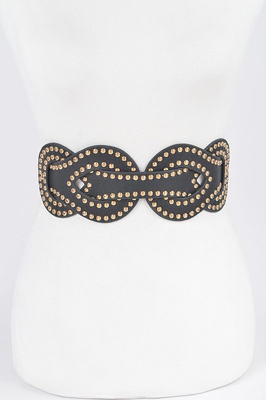 Faux Leather Metal Studded Plus Size Elastic Belt