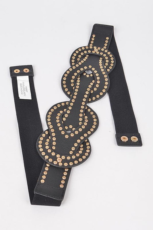 Faux Leather Metal Studded Plus Size Elastic Belt