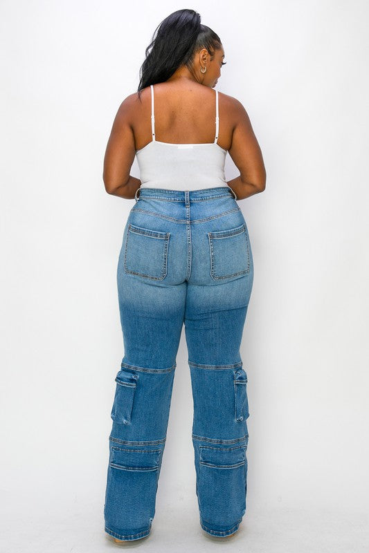 PLUS SIZE ASHY DENIM CARGO STRAIGHT LEG JEANS-29