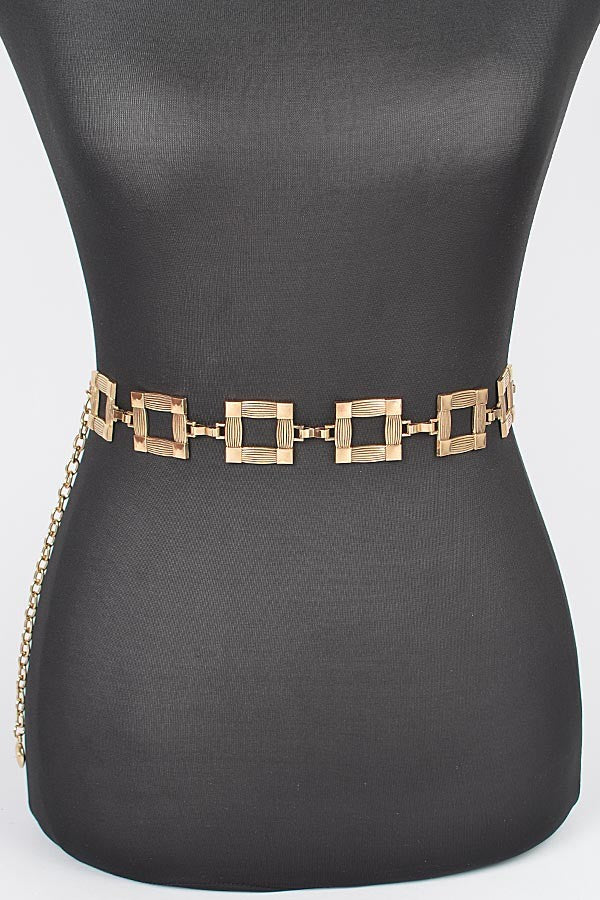 Square Metal Plus Size Chain Belt-GOLD