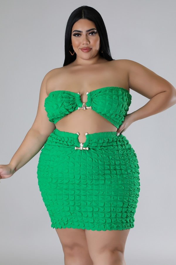 PLUS SIZE BUBBLE ME 2-PIECE SKIRT SET-GREEN-19