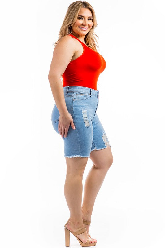 PLUS SIZE Highwaist Stretch Ripped Distressed Shorts