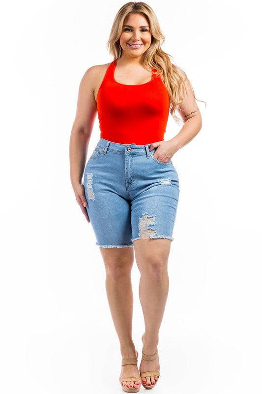 PLUS SIZE Highwaist Stretch Ripped Distressed Shorts