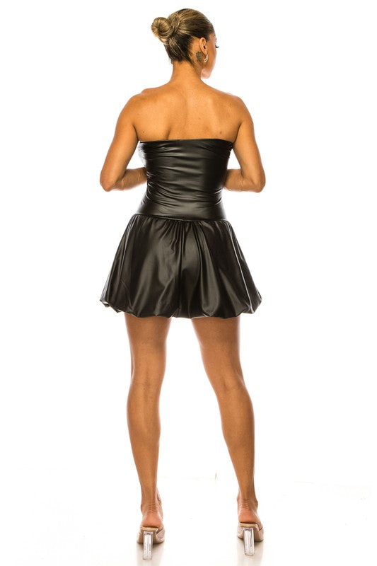 PLUS SIZE FAUX LEATHER Bubble Skirt Dress