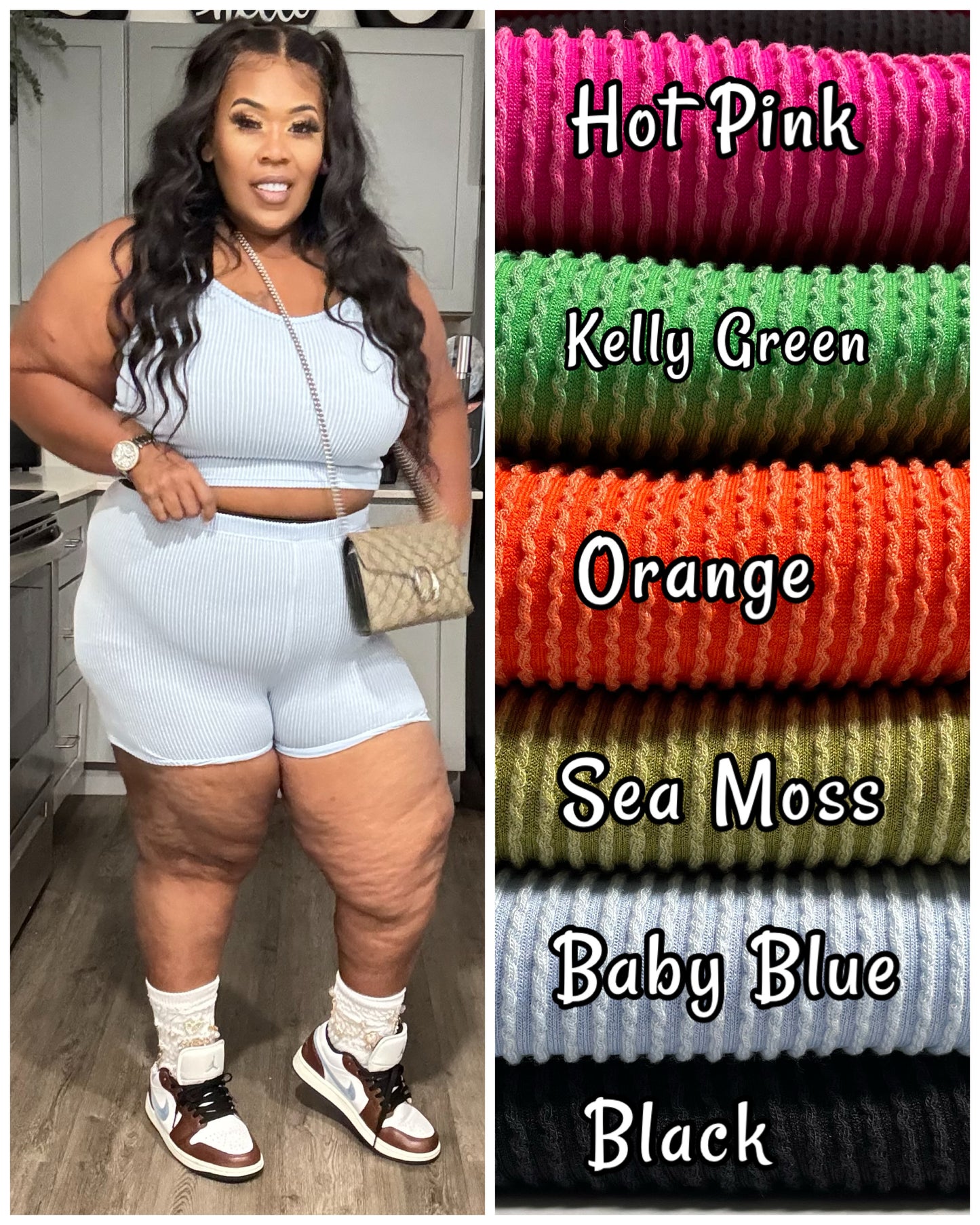 PLUS SIZE TANK STYLE RIBBED SHORT SET