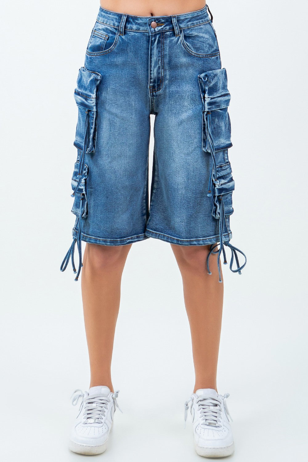 Plus Size Multiple Pockets Cargo Denim Jorts
