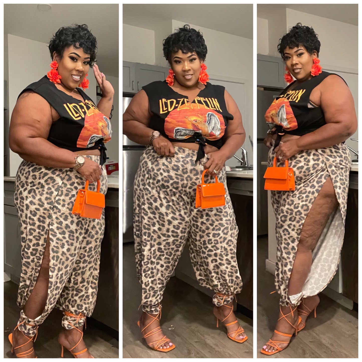 Plus leopard split side pants-BROWN-68