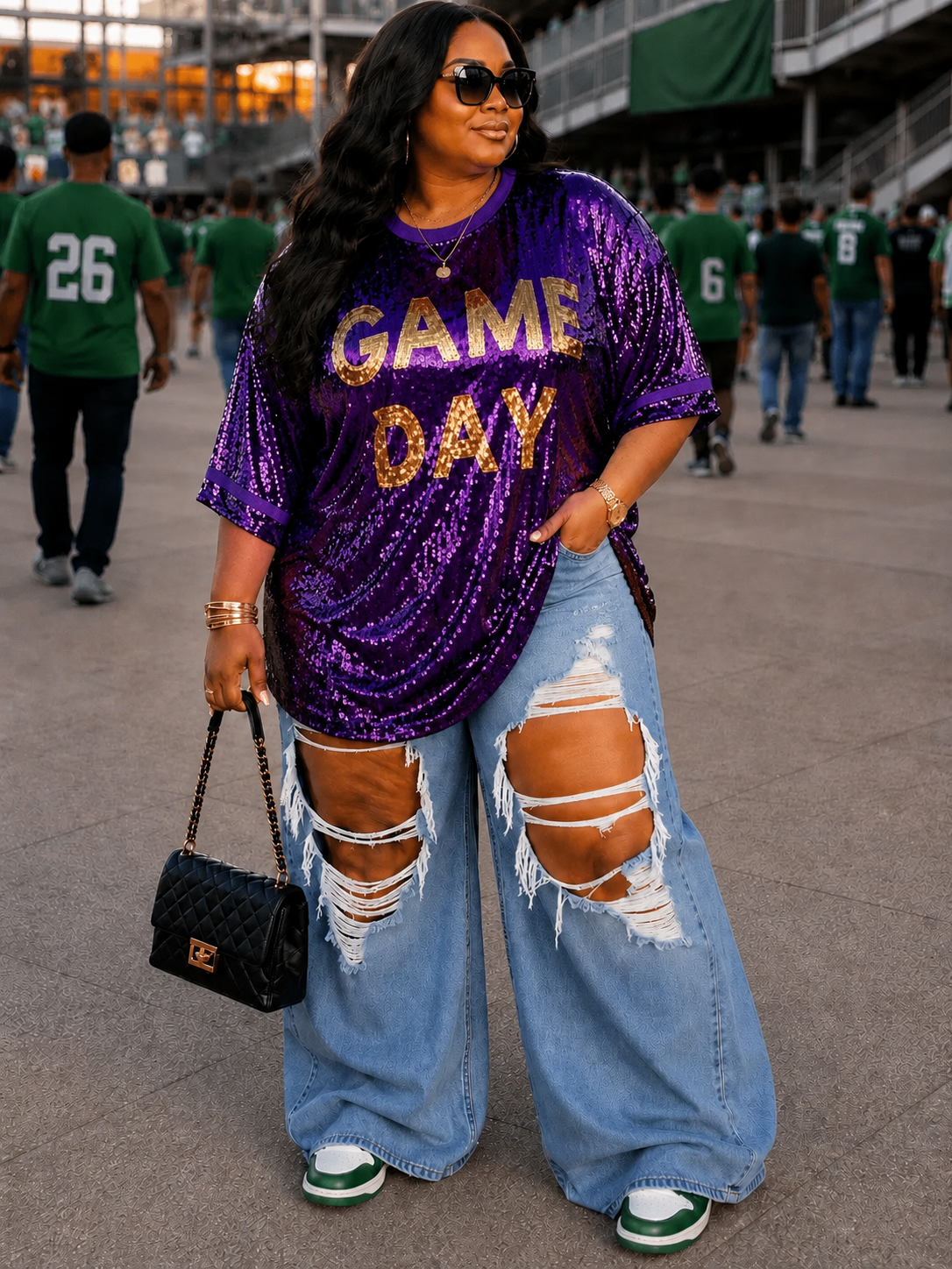PLUS SIZE GAME-DAY SEQUIN TOP-PURPLE-24