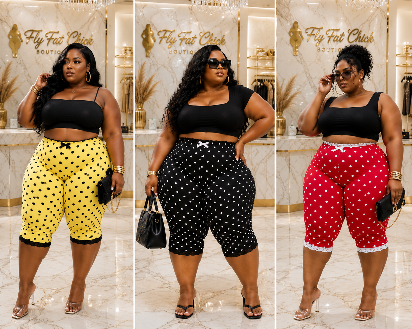 PLUS SIZE Polka Dot Capri Set Lace Bow-50