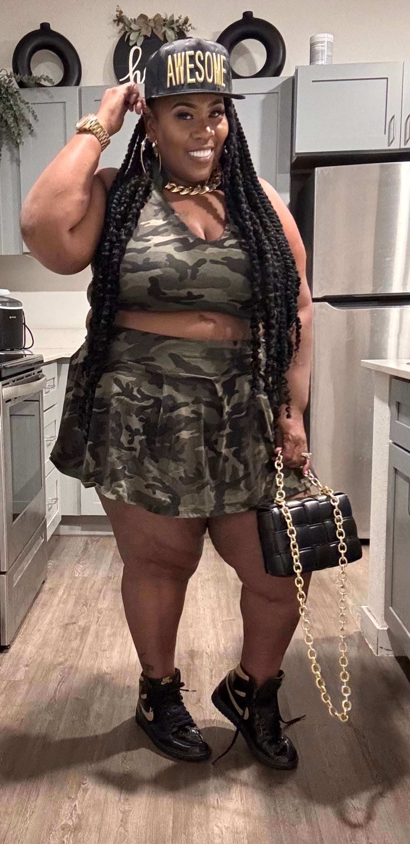 PLUS SIZE CAMOFLAGUE 2-PIECE PLEATED SKIRT SET W/BUILT IN PANTIE