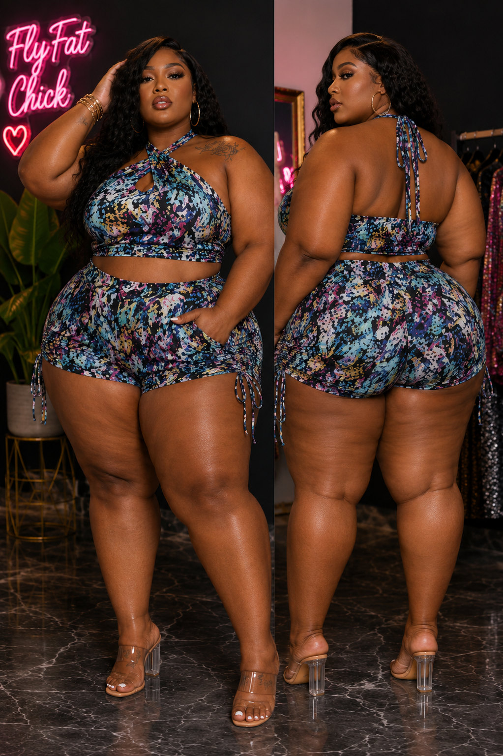 Plus Size "NO COMP"2-PIECE SHORT SET-MUTLI-30