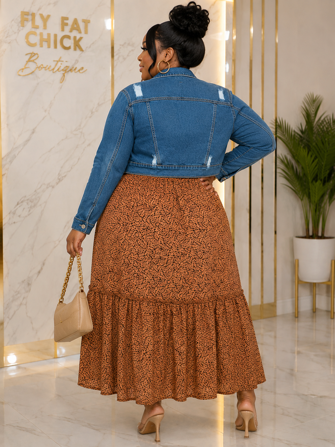 PLUS SIZE ELASTIC WAIST ANIMAL PRINT TIERED MAXI SKIRT-56