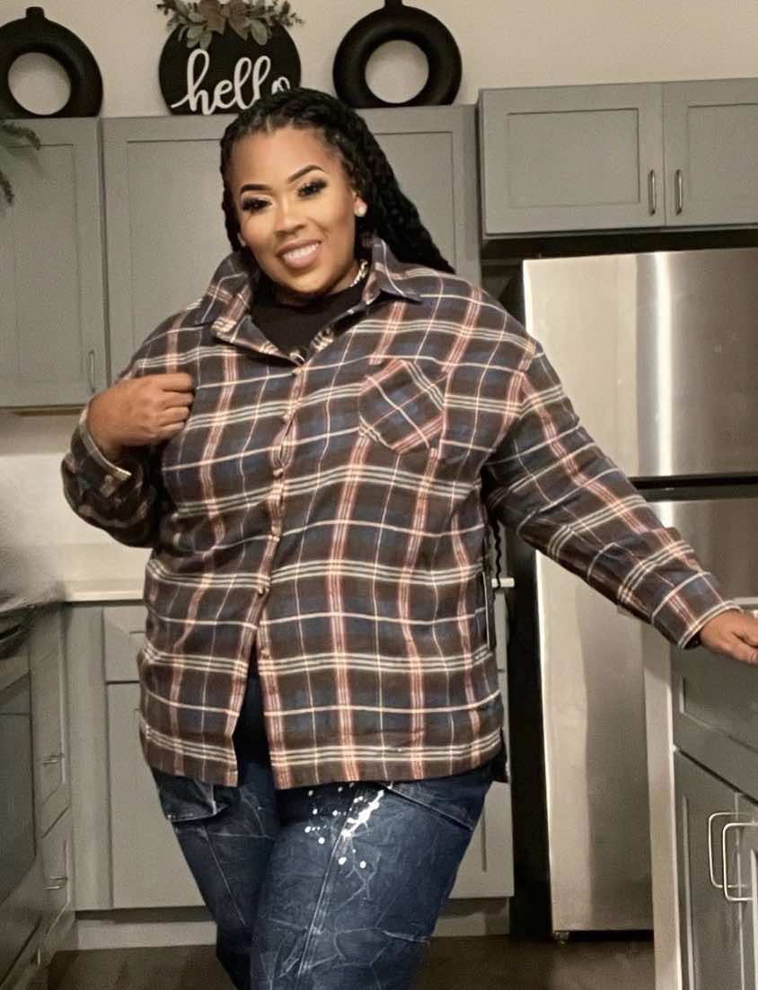 PLUS SIZE PLAID BUTTON UP SHIRT-BLUE MIX-11