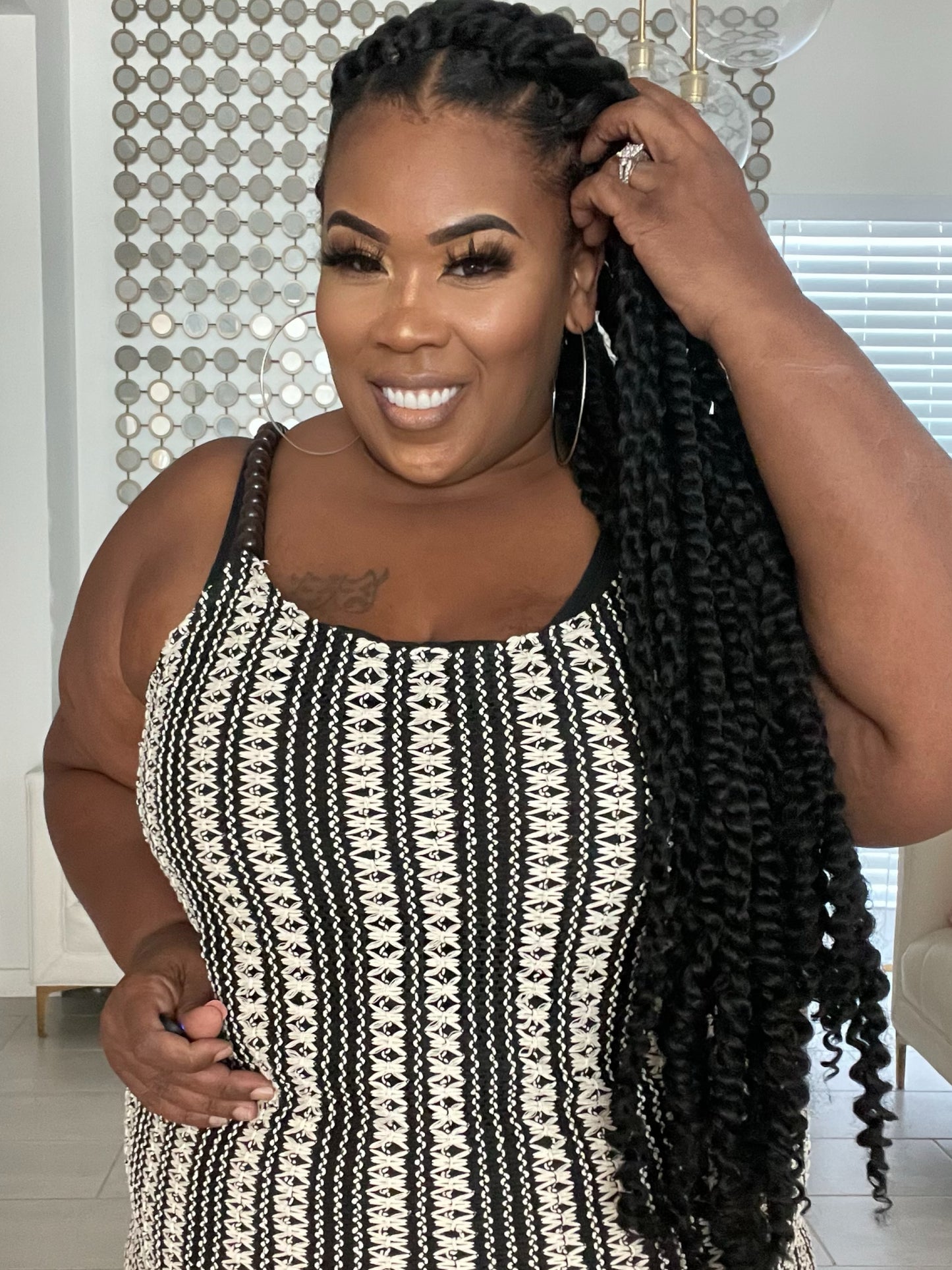 PLUS SIZE BLACK/CREAM CROTCHET MAXI DRESS **NON STRETCH**