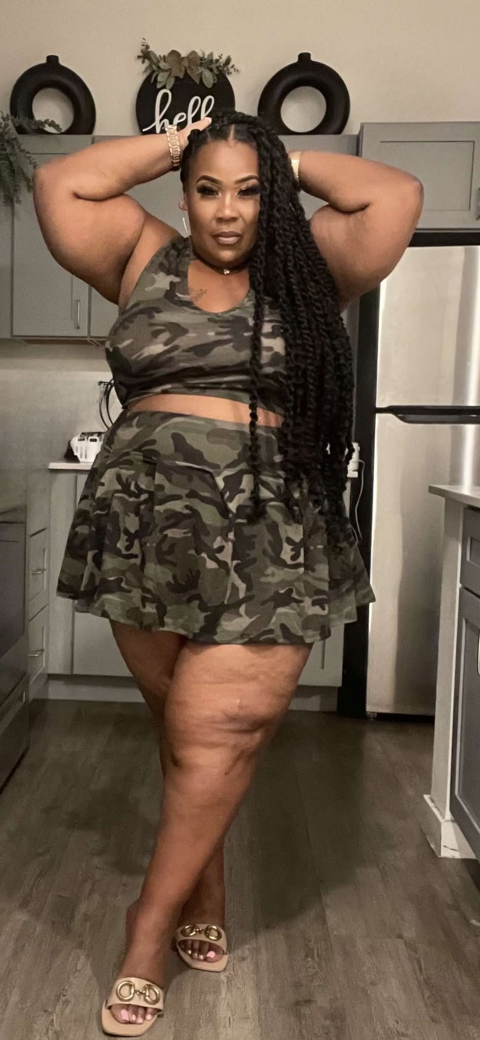 PLUS SIZE CAMOFLAGUE 2-PIECE PLEATED SKIRT SET W/BUILT IN PANTIE