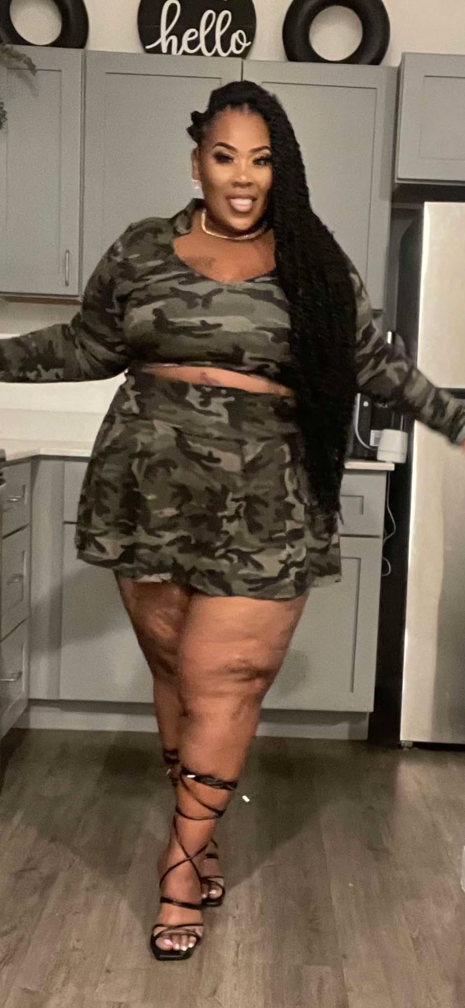 PLUS SIZE "2-PIECE PLEATED SKIRT SET" W/BUILT IN PANTIE CAMOFLAGUE--01