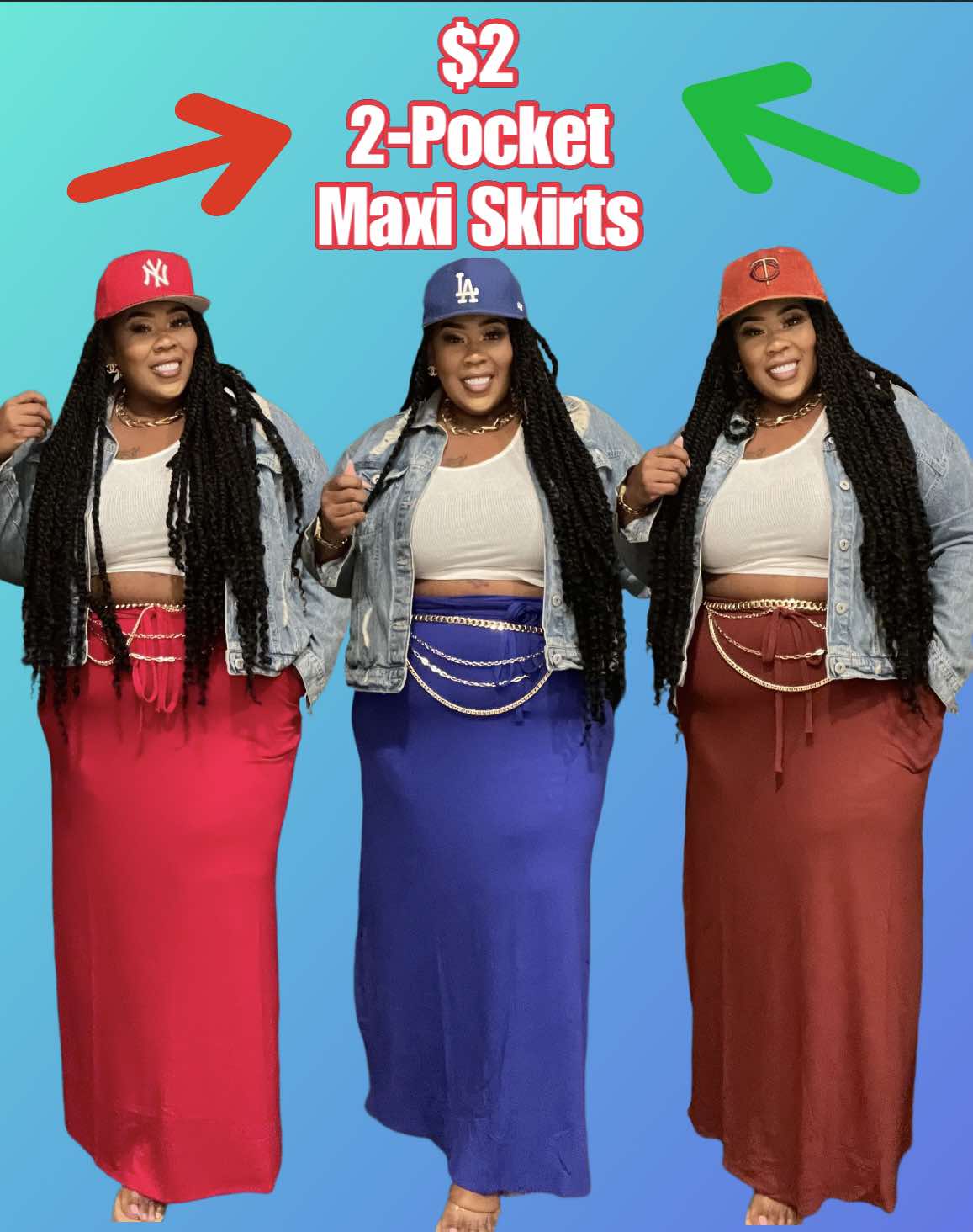 PLUS SIZE 2-POCKET MAXI SKIRT-02 (Ships 1X-RUST (WILL SHIP 10/18)