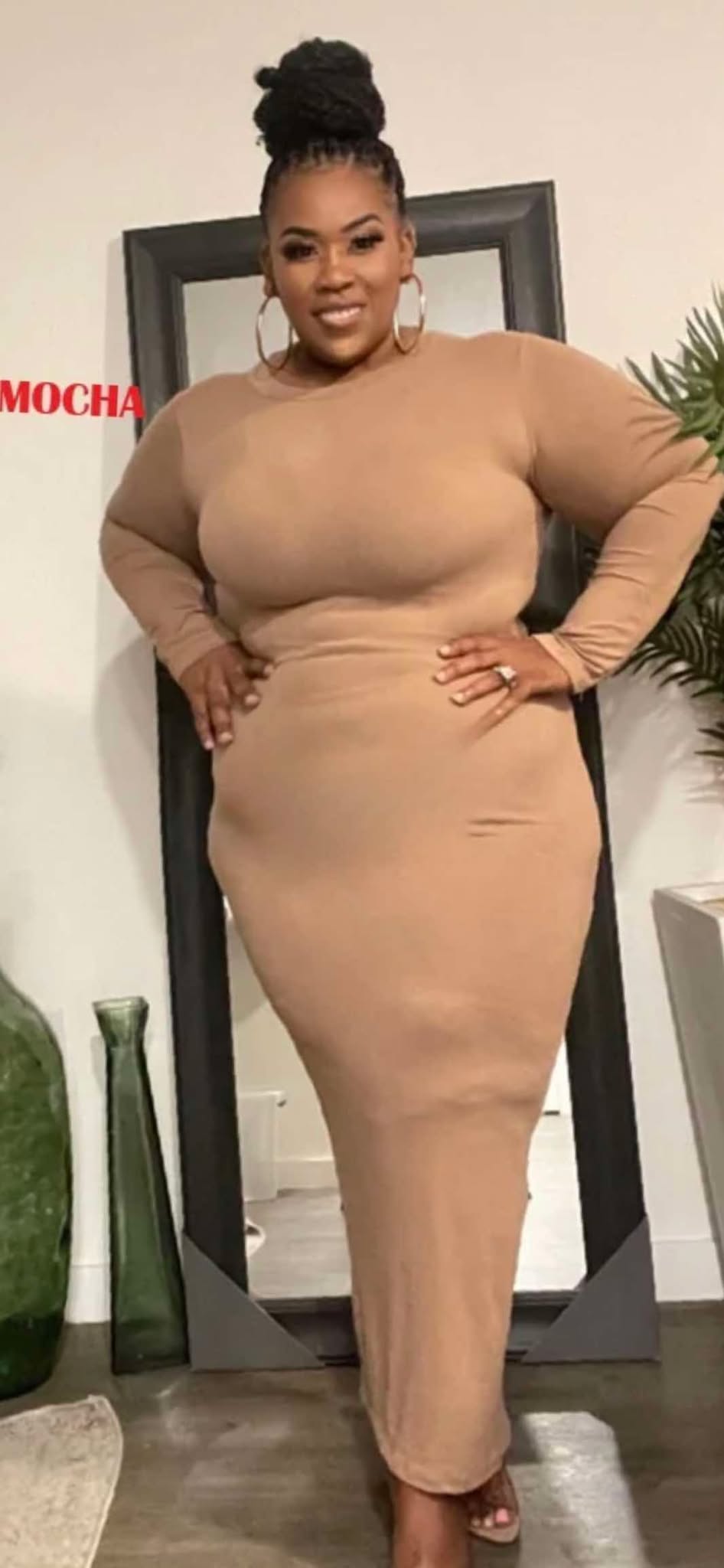 PLUS SIZE LONG SLEEVE MAXI-MOCHA