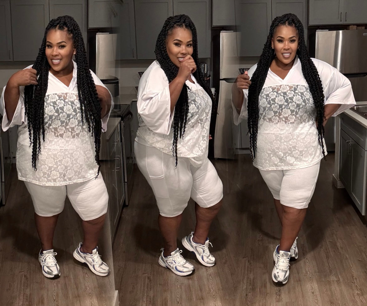 PLUS SIZE LACE JERSEY TOP & BIKER SHORT SET-WHITE-02