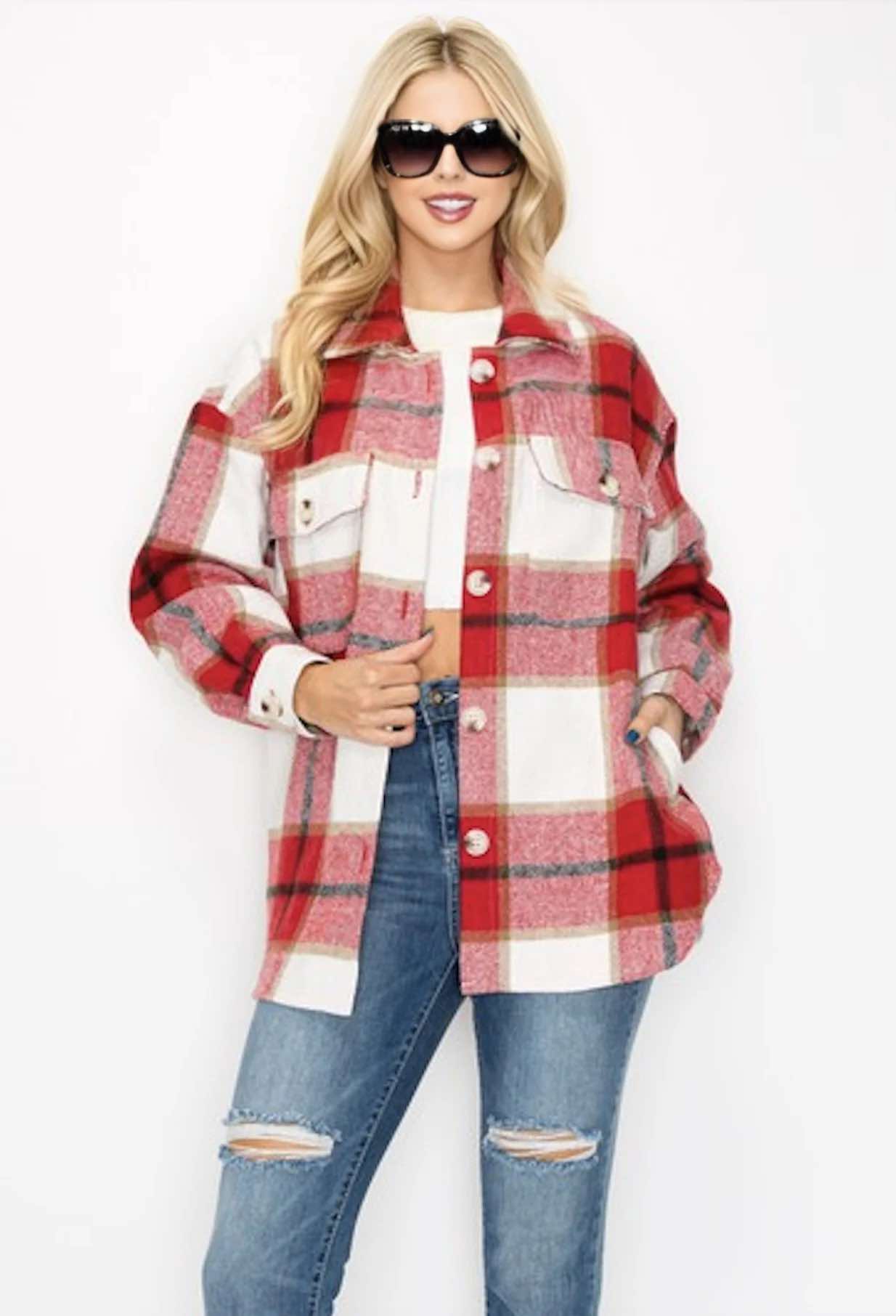 RED MIX PLAID SHACKET