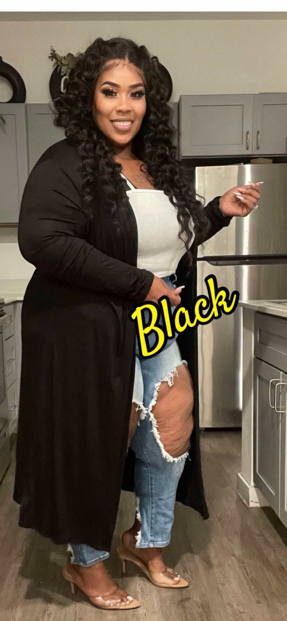 PLUS SIZE OPEN FRONT CARDIGAN-BLACK or WHITE-41