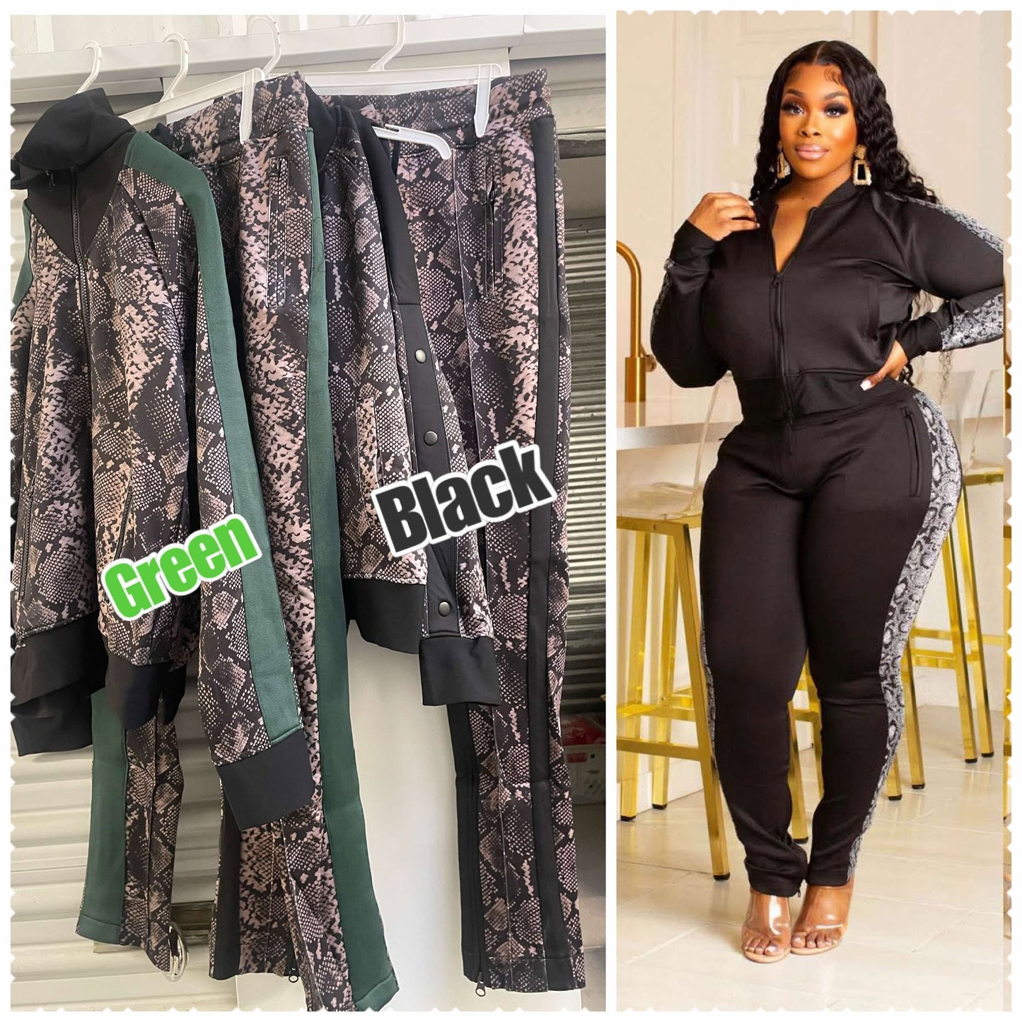 SNAKE PRINTED W/STRIPED SIDE JOGGER SET-SL03