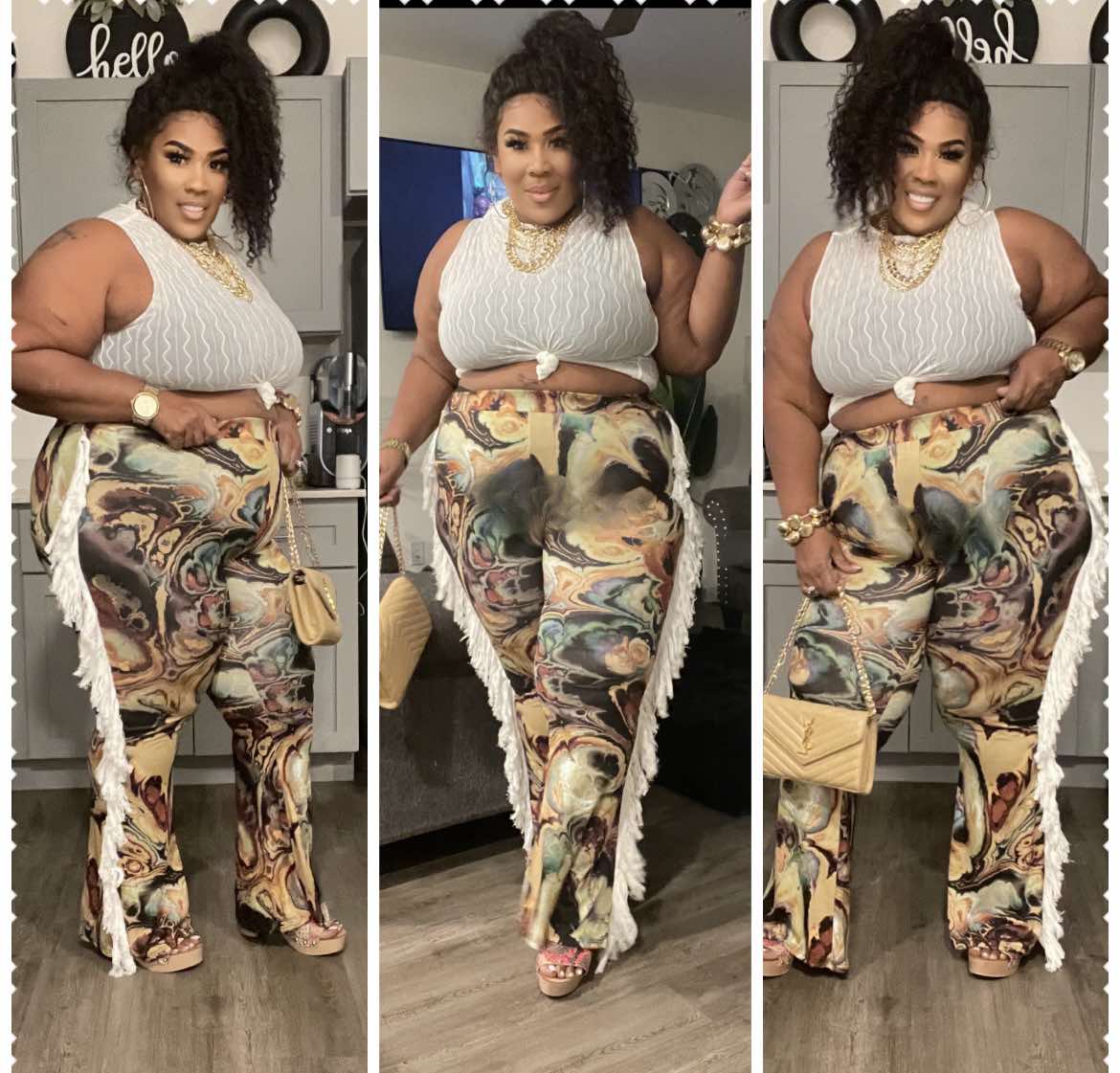 PLUS SIZE "OH SHE ATE" FRINGE SIDE PANTS-00