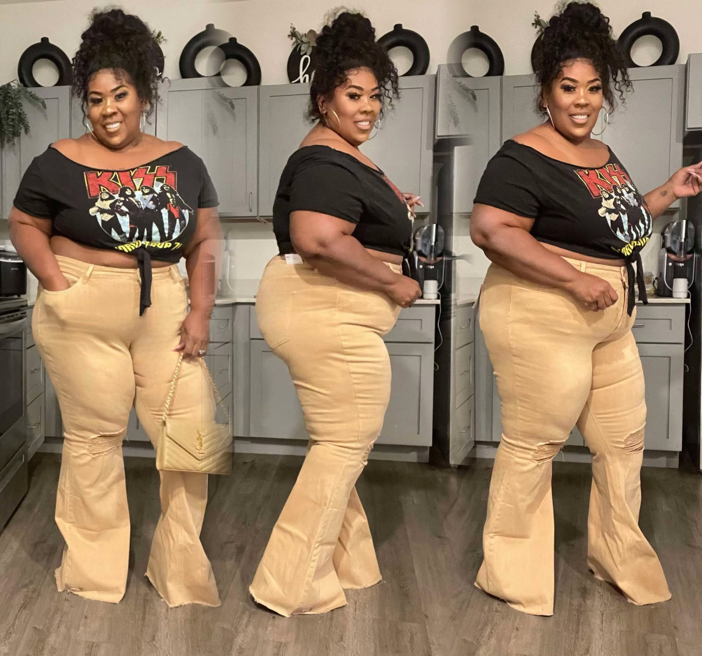 PLUS SIZE DISTRESS STRETCH DENIM BELL LEG JEANS-47