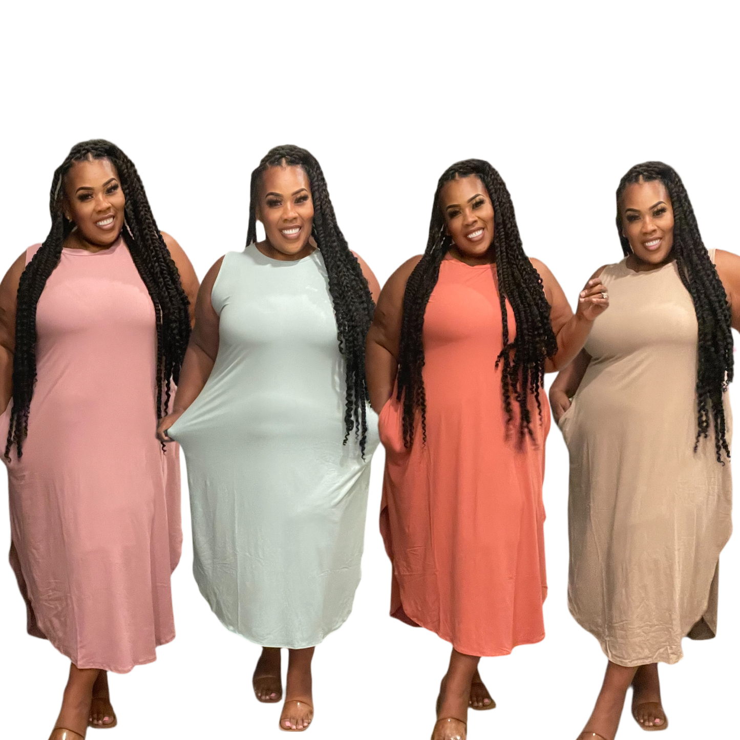 PLUS SIZE COMFY DRESS 2-POCKET ROUND BOTTOM MAXI DRESS