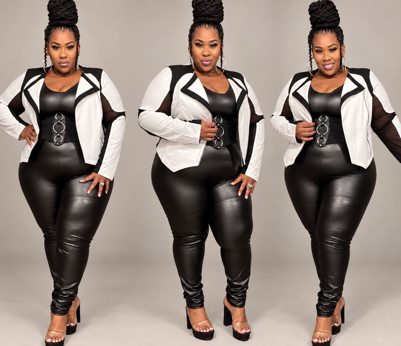 PLUS SIZE OFF WHITE/BLACK MESH STRETCHY JACKET ***JACKET ONLY**