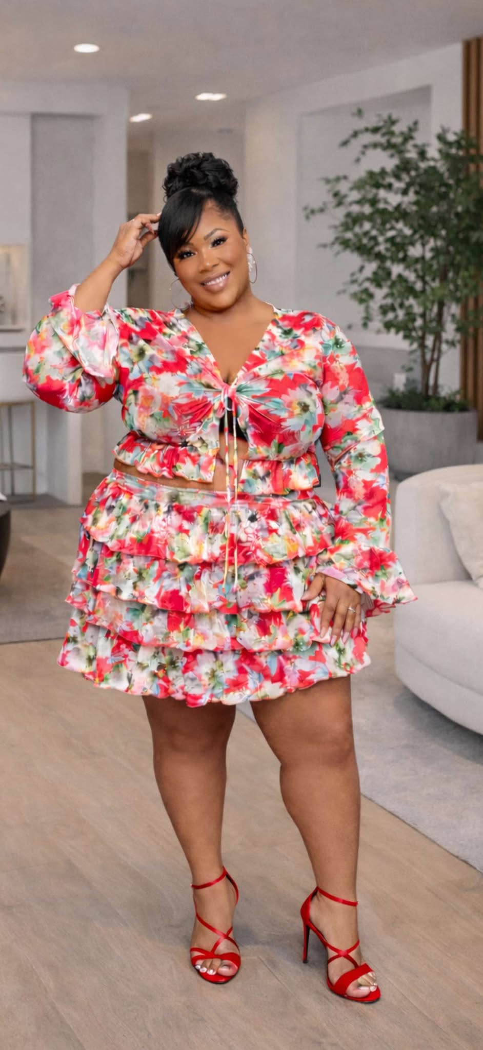 PLUS SIZE "I'M A BEAUTY" 2-PIECE SKIRT SET-23