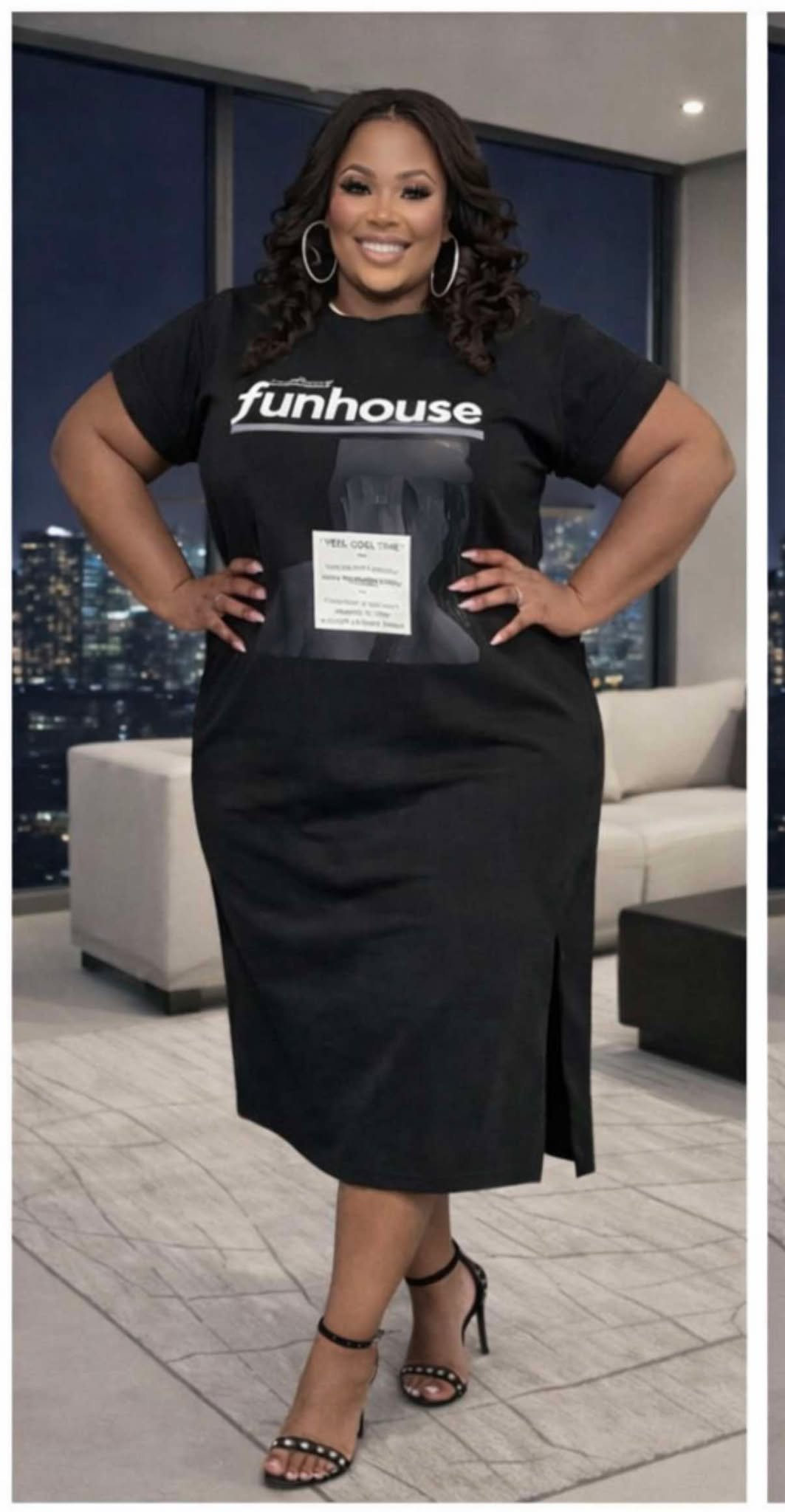 PLUS SIZE "FUN HOUSE" LOUNGE DRESS -BLACK