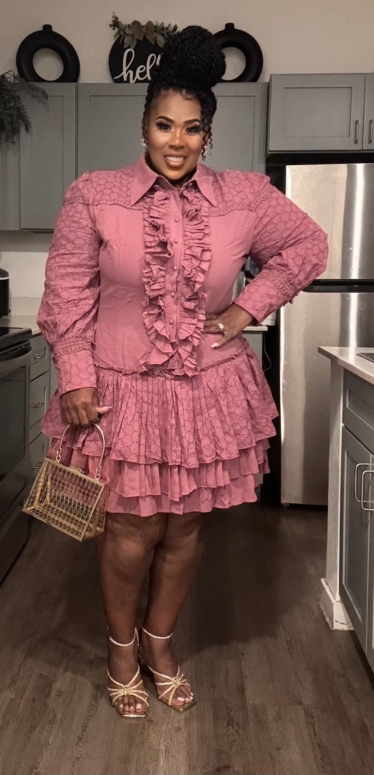 PRETTY GIRLS WALK IT THIS BUTTON UP LAYERED RUFFLE DRESS