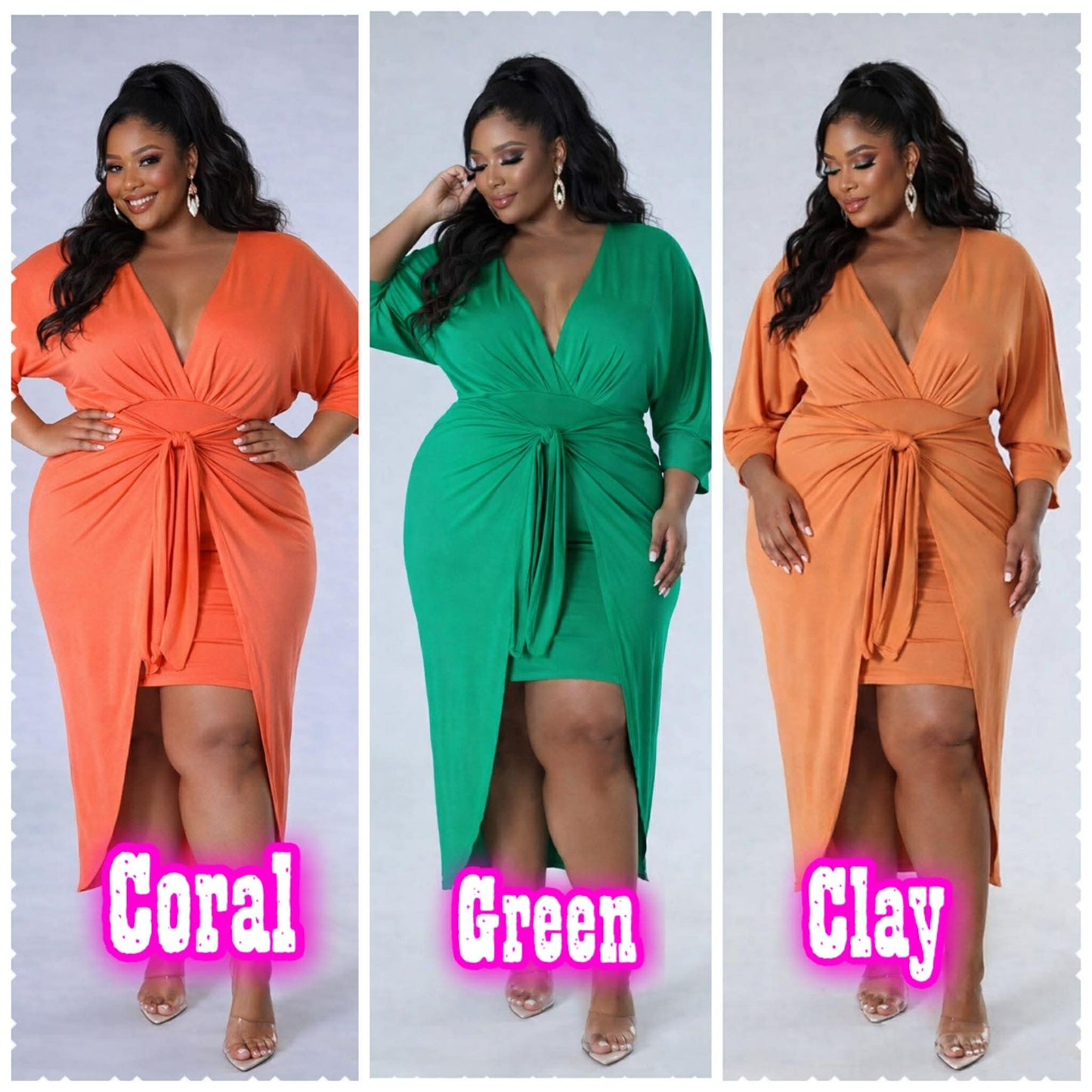 PLUS SIZE JUST A LIL TWIST WRAP DRESS-GREEN