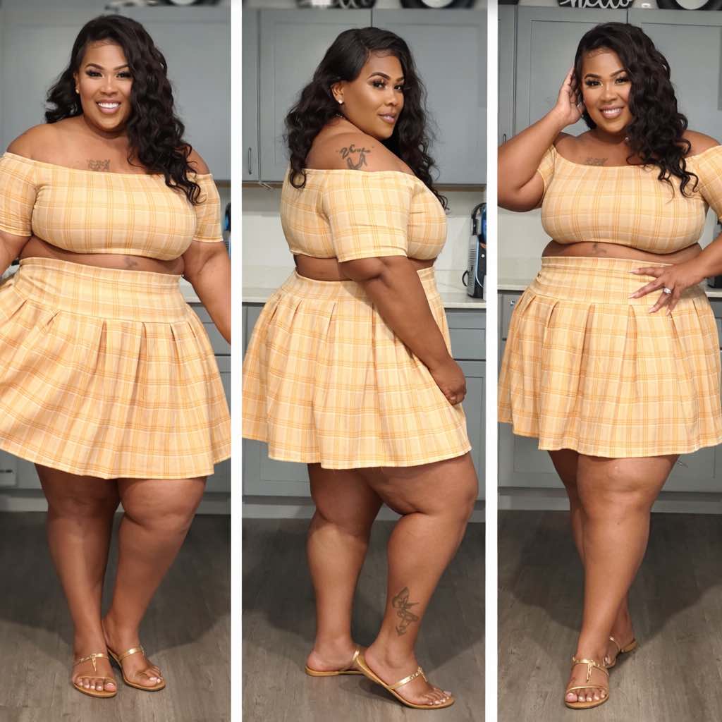 PLUS SIZE BABYDOLL SKIRT SET (CAMEL)-32